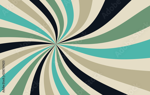 starburst or sunburst background pattern with a vintage color palette of blue green light brown and black in a radial striped spiral or swirled design