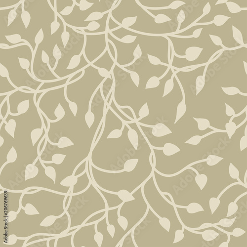 vines and ivy seamless wallpaper background vector with a repeating floral leaf pattern in retro colors of beige and brown