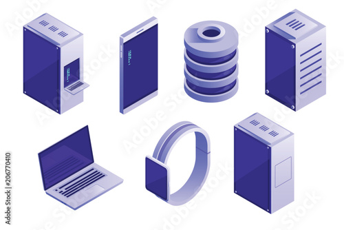 Big collection of IT devices and computing icons. Isometric style