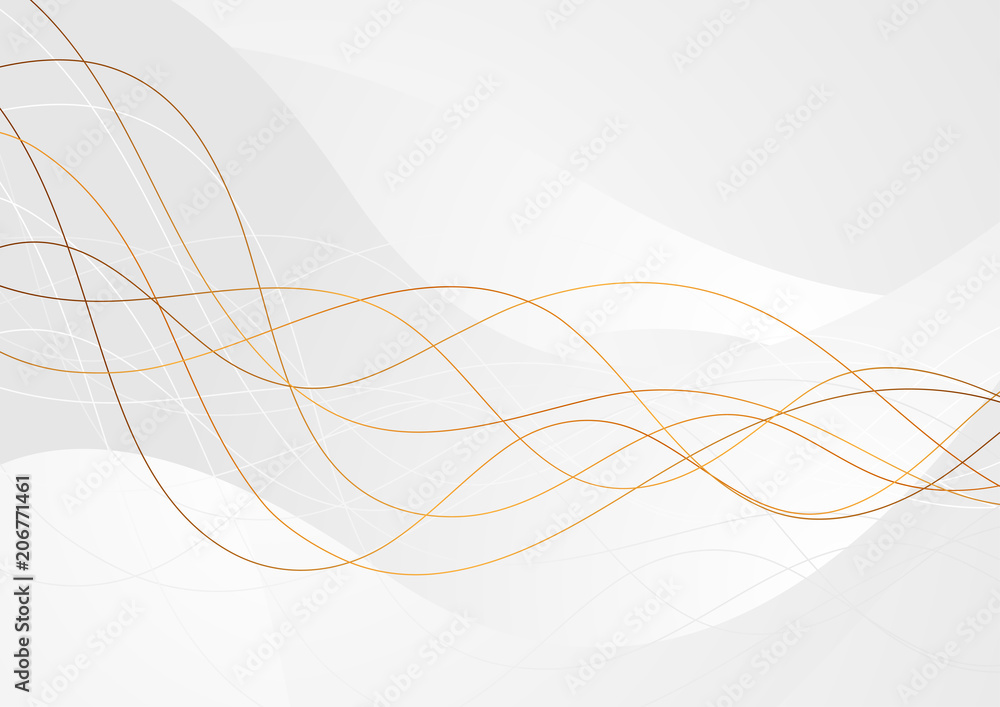 Grey abstract wavy background with bronze lines Grey abstract wavy background with bronze lines