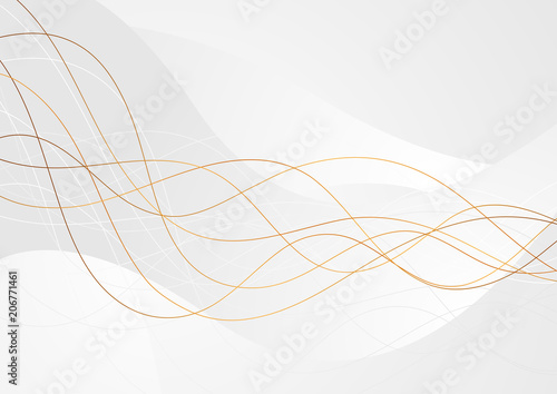 Grey abstract wavy background with bronze lines