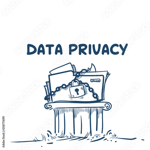 data privacy on chain pillar General Data Protection Regulation GDPR server secuirity guard hand drawing vector illustration photo