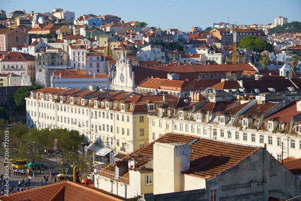 The residential houses on the hill in the  Pombaline Lower Town (Baixa). Lisbon. Portugal
