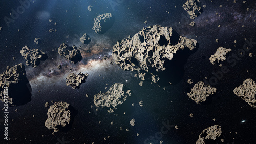 Fototapeta Naklejka Na Ścianę i Meble -  a group of asteroids in front of the Milky Way galaxy