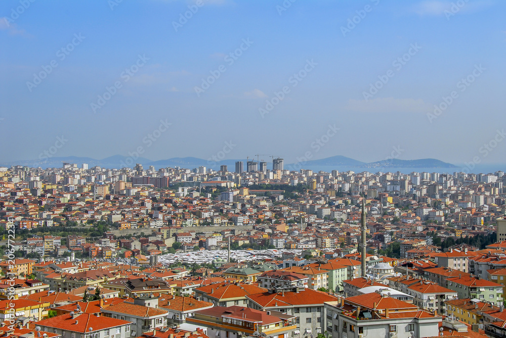 Istanbul, Turkey, 3 June 2011: The Kadikoy district of Istanbul. Buildings and islands on marmara sea.