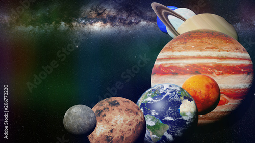 Fototapeta Naklejka Na Ścianę i Meble -  the planets of the solar system with the Milky Way galaxy in empty space