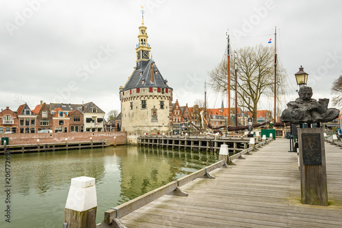 Clock tower building in harbor town of Hoorn, Netherlands photo