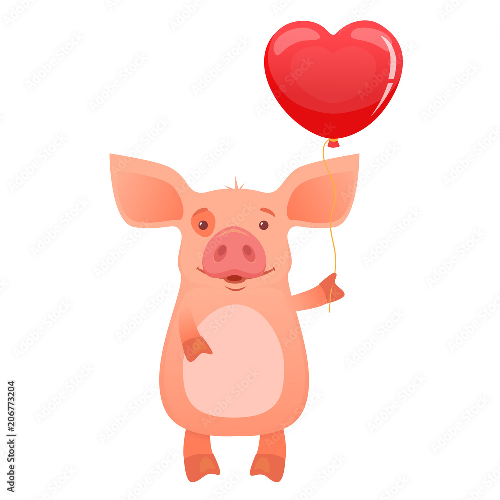 Cute pig holding balloon Cute pig holding balloon