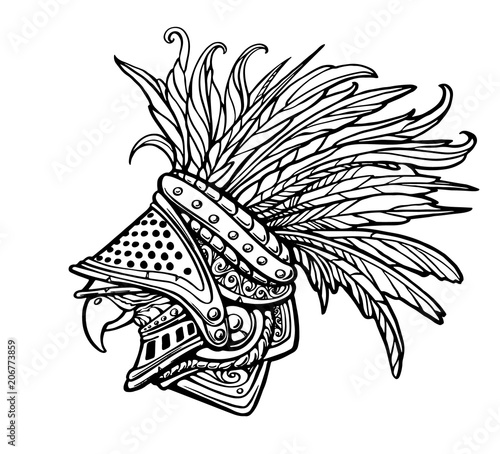 Griffin in iron armor with feathers