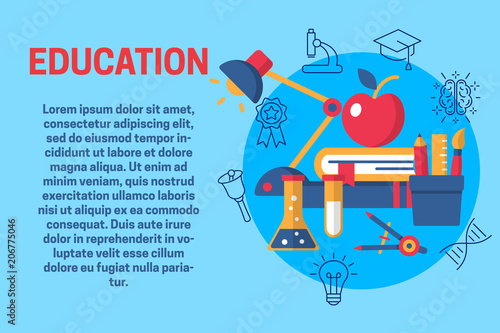 Back to school horizontal flat banner