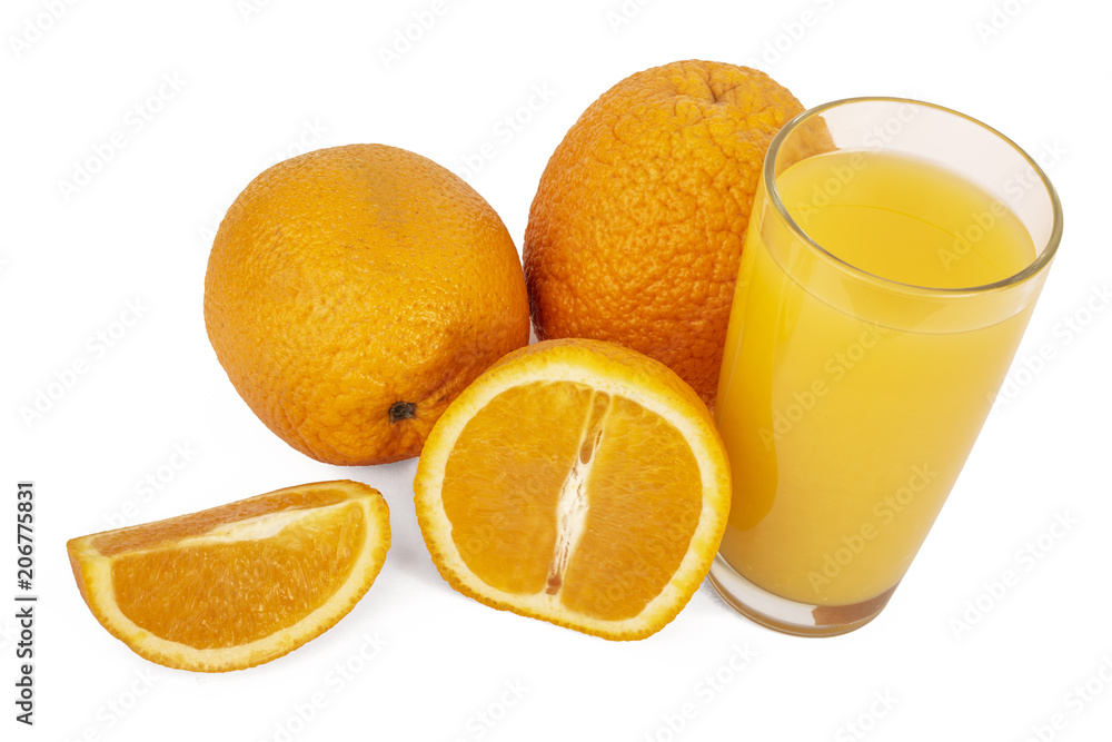 oranges and orange juice on white background oranges and orange juice on white background
