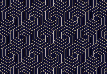 Wandcirkels Blauw goud patronen Donkerblauw goud lattice ornament  © ELENA