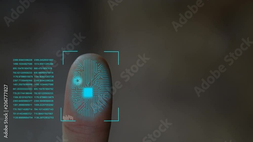 Fingerprint scanning futuristic technology , with circuit digital security system. photo