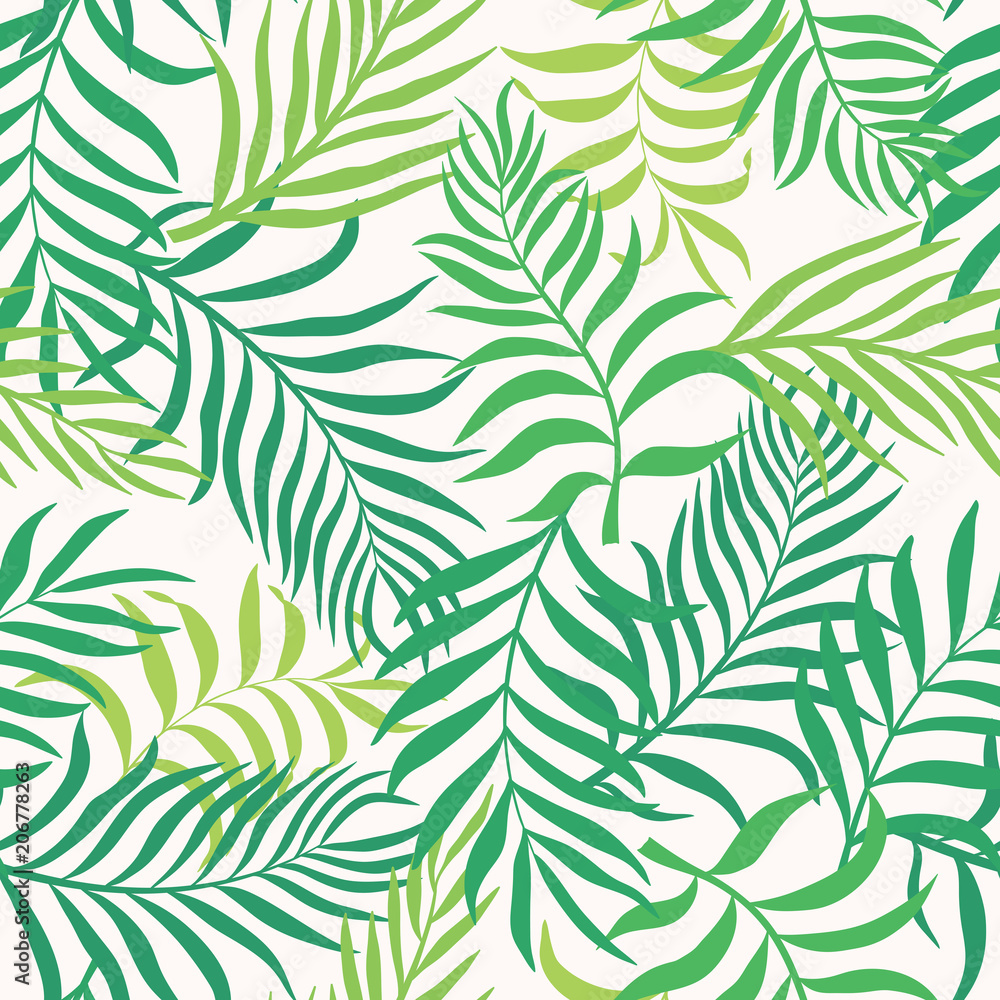 Tropical background with palm leaves. Seamless floral pattern. Summer vector illustration Tropical background with palm leaves. Seamless floral pattern. Summer vector illustration