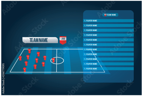 Soccer starting lineup squad. Football or soccer playing field with set of infographic. broadcast Graphics for soccer. vector illustration