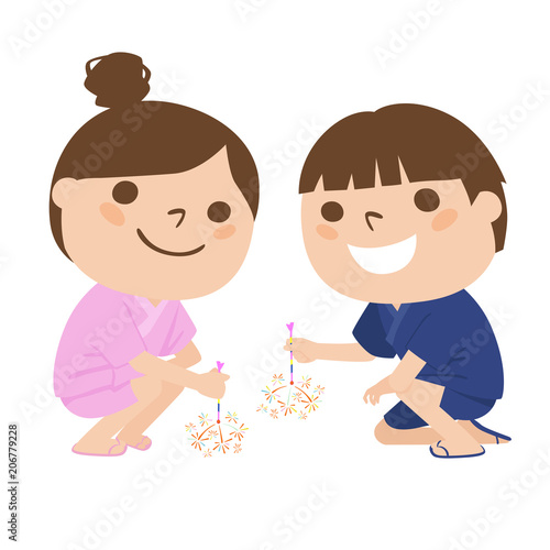 夏に仲良く線香花火を楽しんでる男の子と女の子のイラスト Stock Vector Adobe Stock