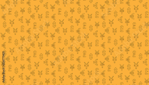 Money currency pattern background. world currency of dollar, euro, pound and yen sings
