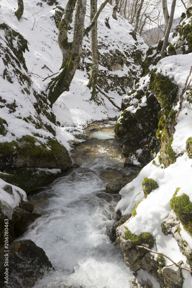 mountain river and snow in winter scene mountain river and snow in winter scene