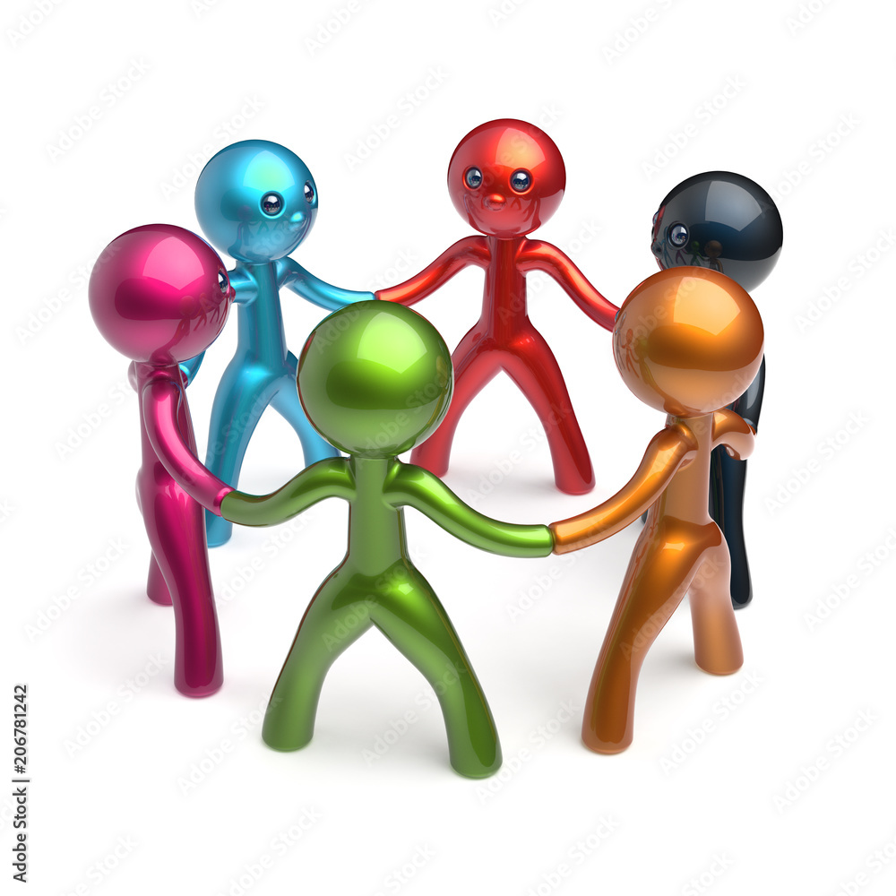 Teamwork man circle individuality, people social network characters, human  resources, partnership team six different cartoon friends, unity meeting  brainstorm icon concept. 3d illustration Stock Illustration | Adobe Stock