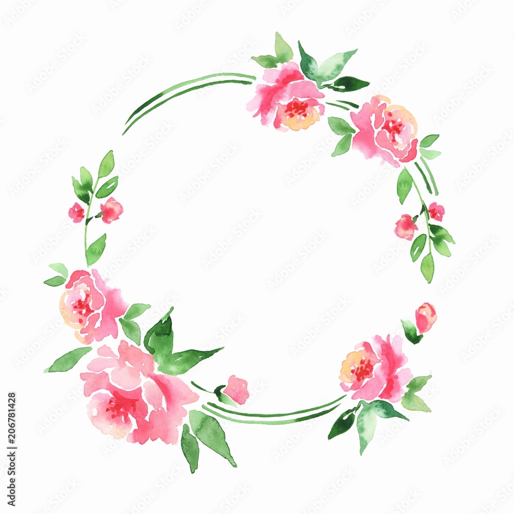 Watercolor floral frame. Element for design. Watercolor background with delicate flowers