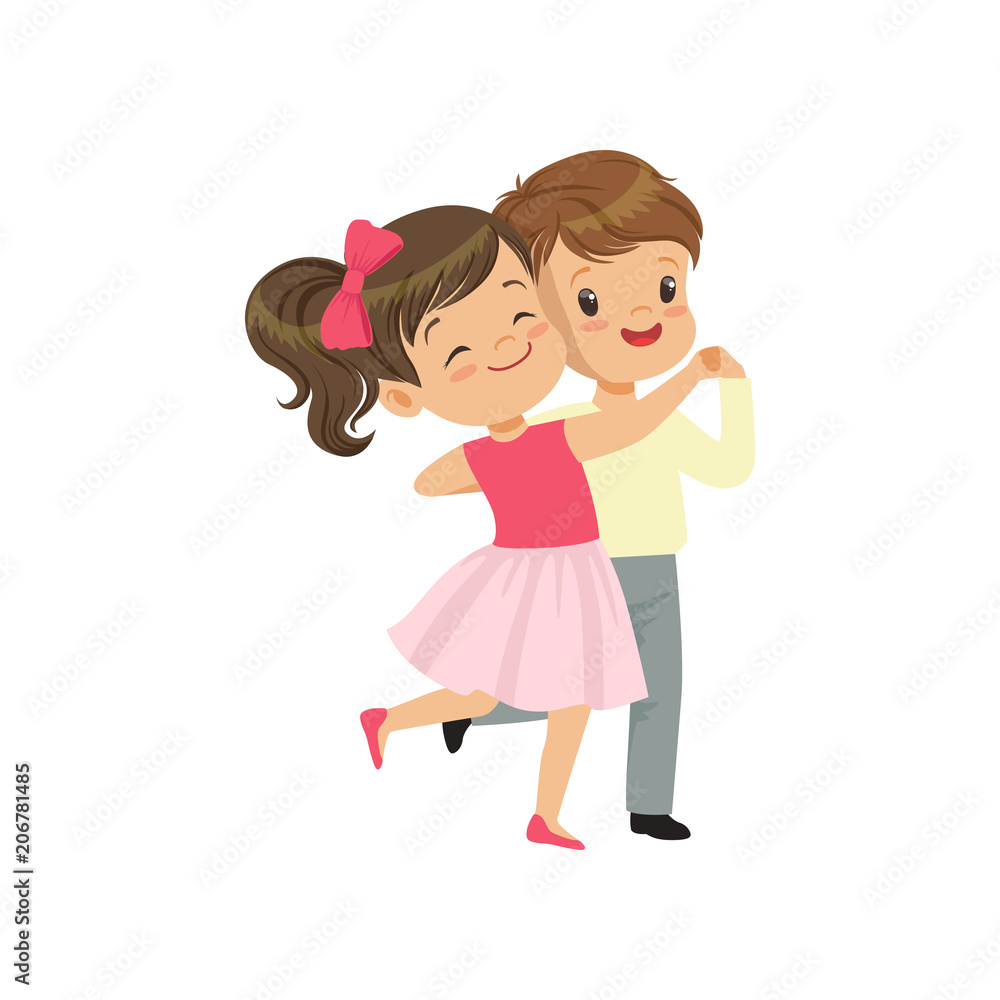 Cute little boy and girl dancing vector Illustration on a white background Cute little boy and girl dancing vector Illustration on a white background