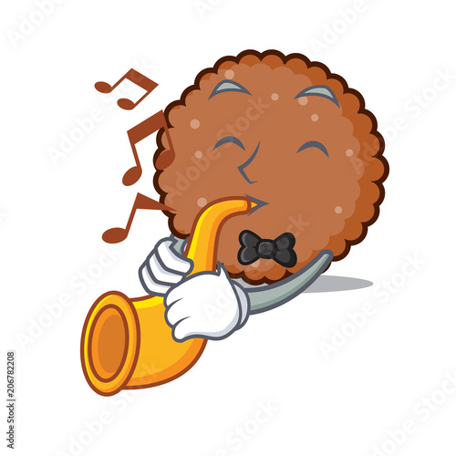With trumpet chocolate biscuit mascot cartoon