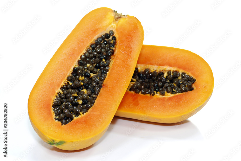 Top view of Papaya isolated on white background. Top view of Papaya isolated on white background.