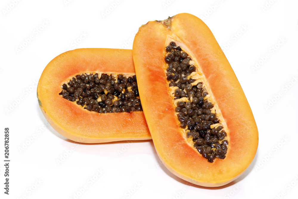 Top view of Papaya isolated on white background. Top view of Papaya isolated on white background.