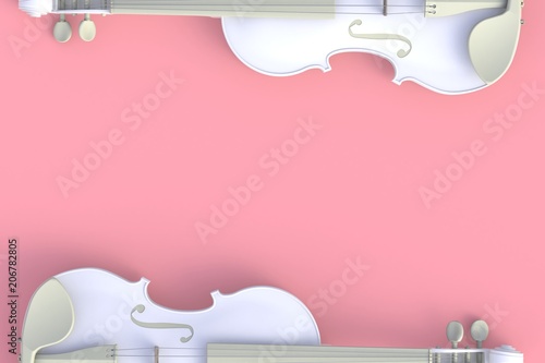Fototapeta Top view of classical white violin isolated on pink background, String instrument, 3d rendering