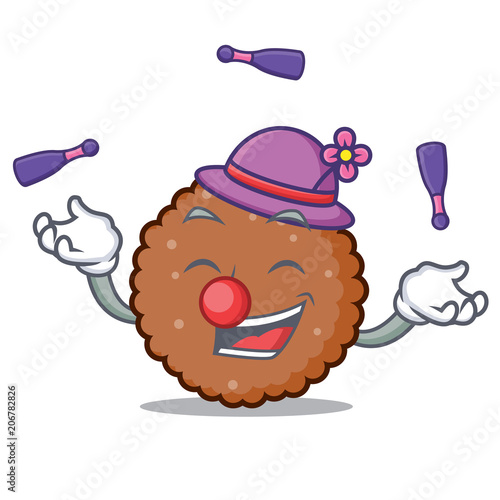 Juggling chocolate biscuit mascot cartoon photo