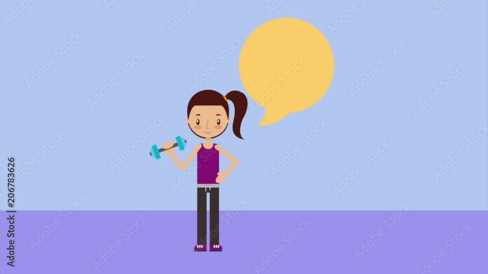young girl teaching arm routine with dumbbell healthy lifestyle young girl teaching arm routine with dumbbell healthy lifestyle