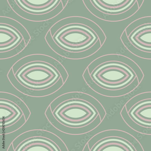 Geometric dark green seamless background wth pink elements