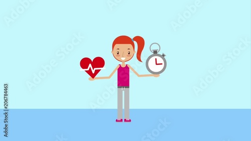 girll holding heart beat and stopwatch time sport animation hd photo