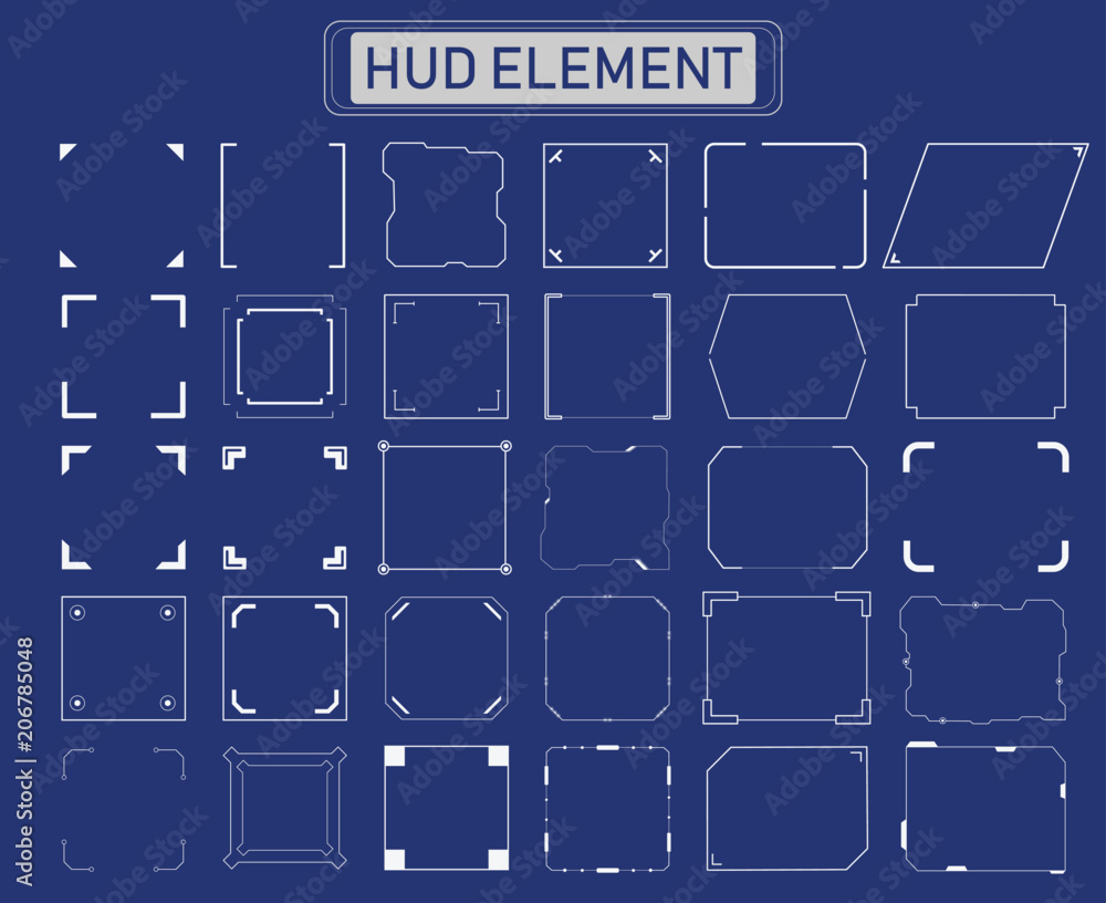 Set of hud frame elements on blue background vector illustration  f