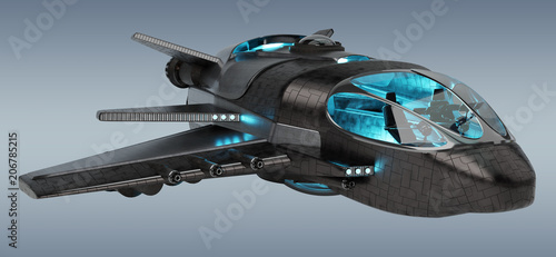 Fototapeta Naklejka Na Ścianę i Meble -  Futuristic spacecraft isolated on grey background 3D rendering
