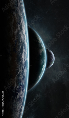 Fototapeta Naklejka Na Ścianę i Meble -  Distant planet system in space with exoplanets 3D rendering elements of this image furnished by NASA
