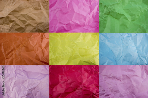 Crumpled torn Color paper set. Empty space for text and design. Template for banner and message 