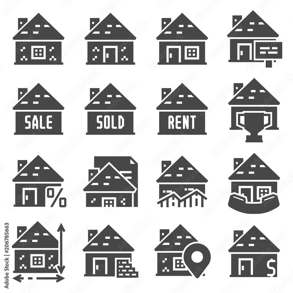 Vector black Real Estate icons set