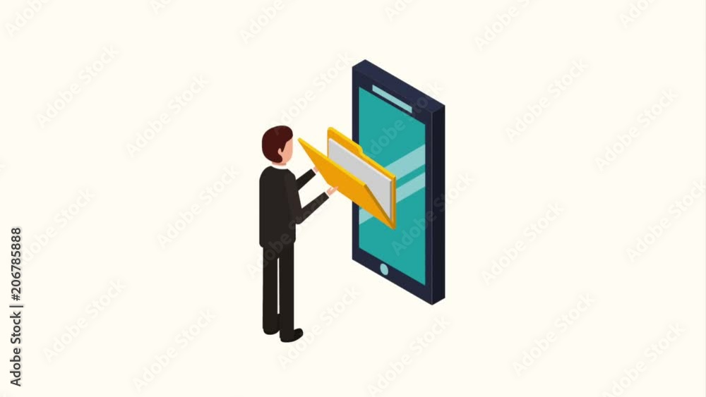businessman phone folder file data storage isometric animation hd businessman phone folder file data storage isometric animation hd