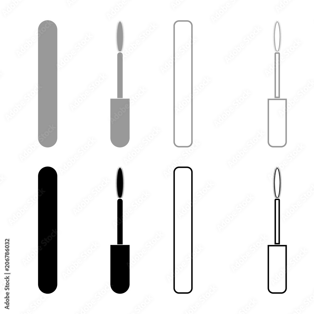 Mascara brush eyes mascara icon set grey black color Mascara brush eyes mascara icon set grey black color