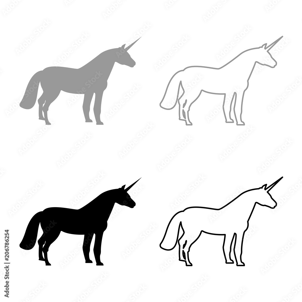 Unicorn icon set grey black color