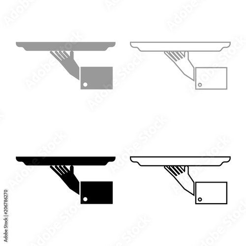 Hand with tray icon set grey black color