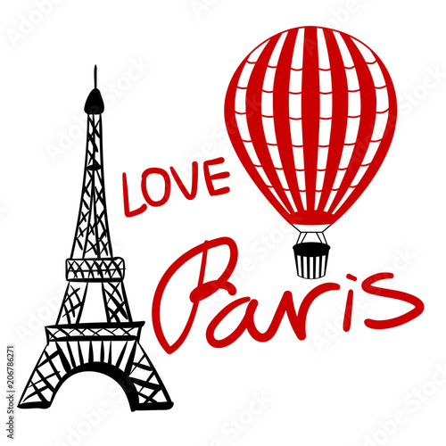 Vector Set red Balloon and Paris Eiffel Tower