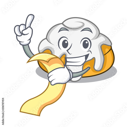 With menu cinnamon roll mascot cartoon