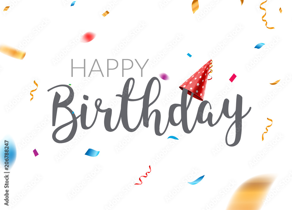 Happy Birthday typography vector design template poster. Greeting card confetti banner for birthday