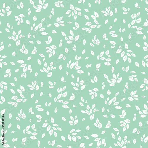 Fototapeta Vector feminine mint green and white monochrome foliage seamless pattern background