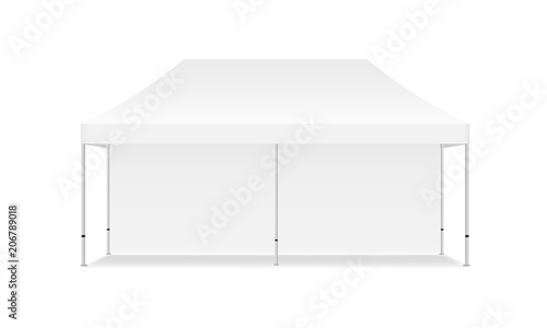 Rectangular tent mock up with one wall - front view. Vector illustration