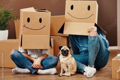 Funny Couple With Boxes On Heads © puhhha