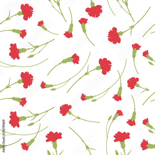 Seamless carnation flowers pattern on white background.