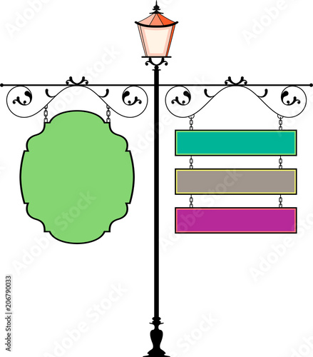 Wrought Iron Signage With Lamp